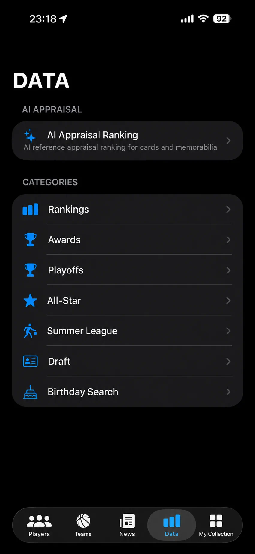 Data hub app screen