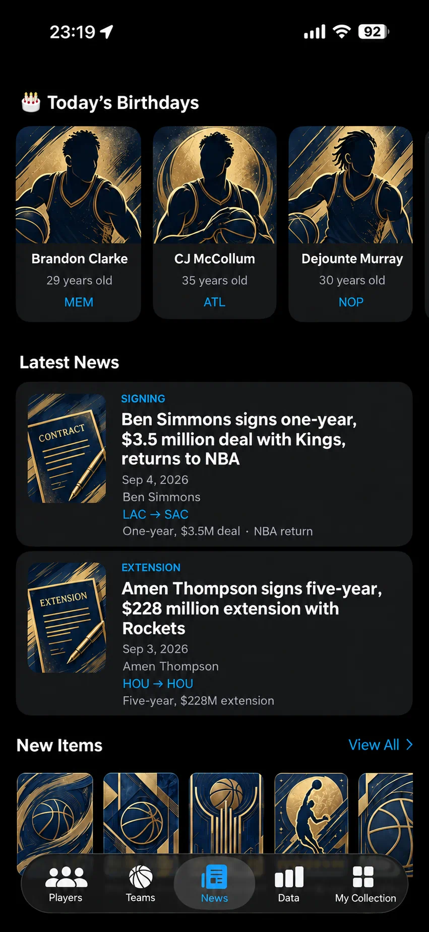 News feed app screen